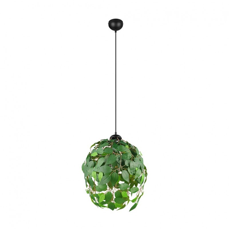 - Leavy - Matt Black Pendant with Green Leaves Trio-R10461915 - Leavy - Matt Black Pendant with Green Leaves