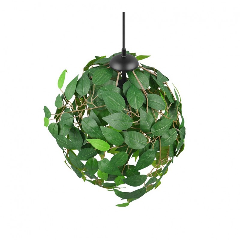 - Leavy - Matt Black Pendant with Green Leaves Trio-R10461915 - Leavy - Matt Black Pendant with Green Leaves