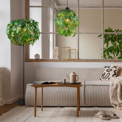 Leavy - Matt Black Pendant with Green Leaves