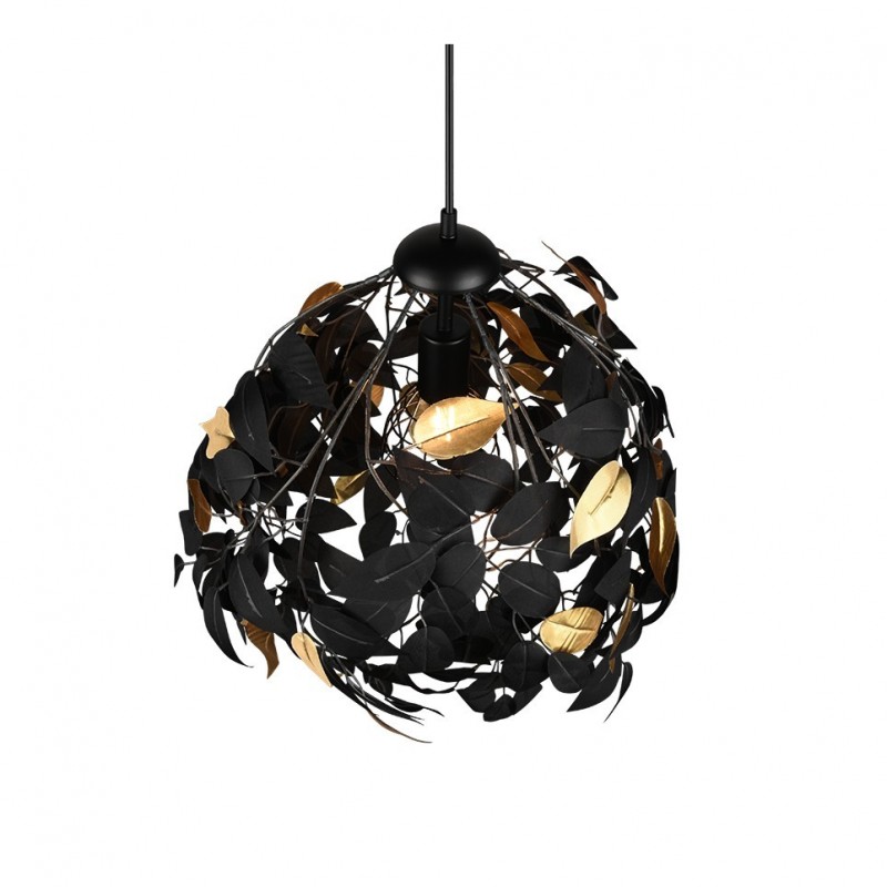 - Leavy - Matt Black Pendant with Black & Gold Leaves Trio-R10461932 - Leavy - Matt Black Pendant with Black & Gold Leaves