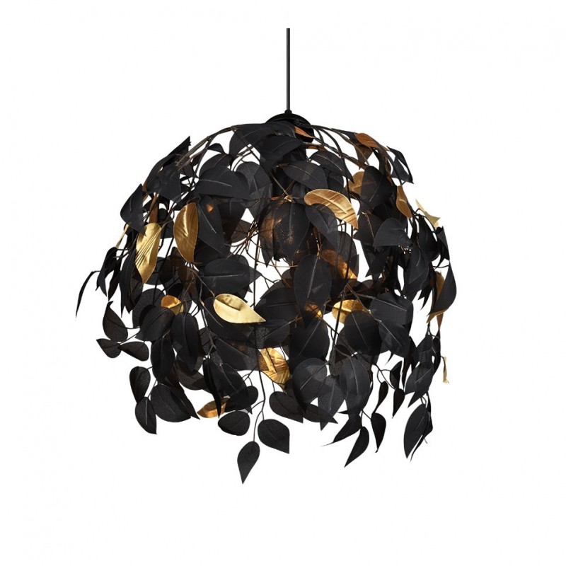 - Leavy - Matt Black Pendant with Black & Gold Leaves Trio-R10461932 - Leavy - Matt Black Pendant with Black & Gold Leaves