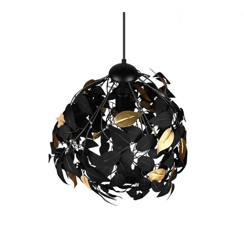 - Leavy - Matt Black Pendant with Black & Gold Leaves Trio-R10461932 - Leavy - Matt Black Pendant with Black & Gold Leaves