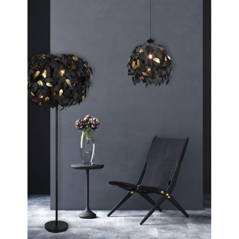 - Leavy - Matt Black Pendant with Black & Gold Leaves Trio-R10461932 - Leavy - Matt Black Pendant with Black & Gold Leaves