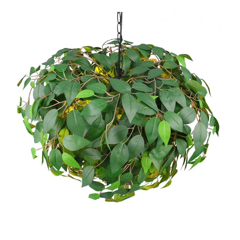 Ceiling Lights - Leavy - Matt Black 4 Light Pendant with Green Leaves Trio-R10464015 - Leavy - Matt Black 4 Light Pendant with Green Leaves