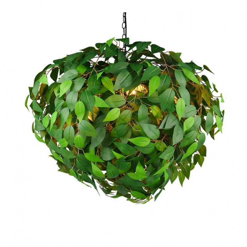Ceiling Lights - Leavy - Matt Black 4 Light Pendant with Green Leaves Trio-R10464015 - Leavy - Matt Black 4 Light Pendant with Green Leaves