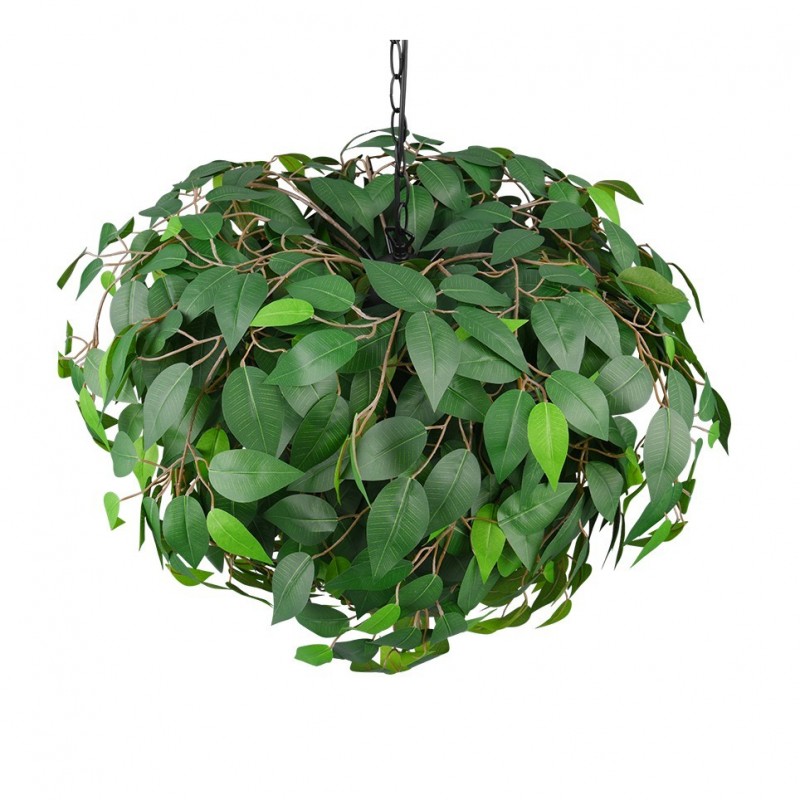 Ceiling Lights - Leavy - Matt Black 4 Light Pendant with Green Leaves Trio-R10464015 - Leavy - Matt Black 4 Light Pendant with Green Leaves