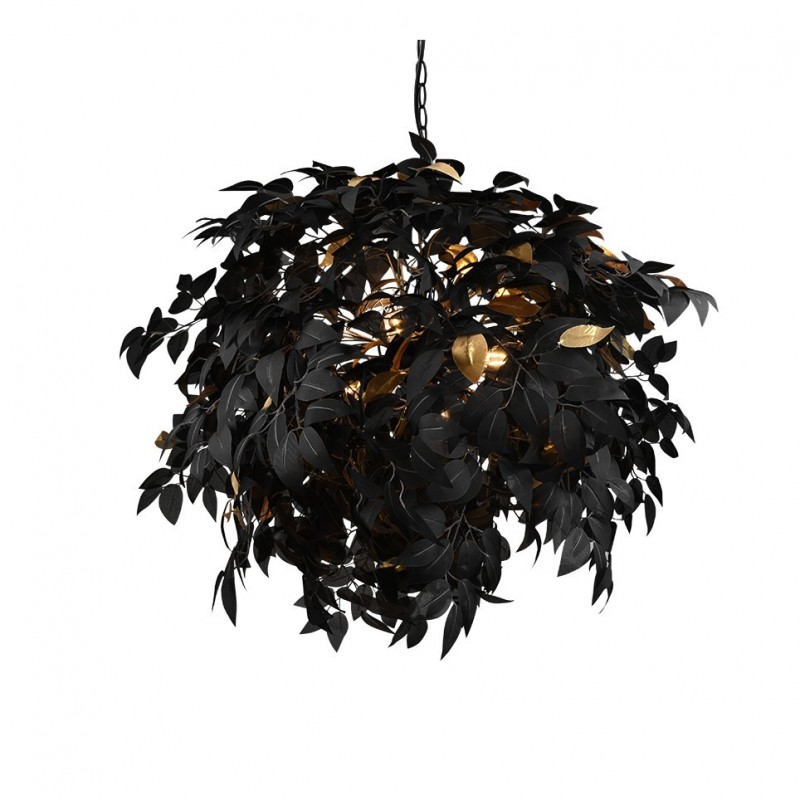 Trio-R10464032 - Leavy - Matt Black 4 Light Pendant with Black & Gold Leaves
