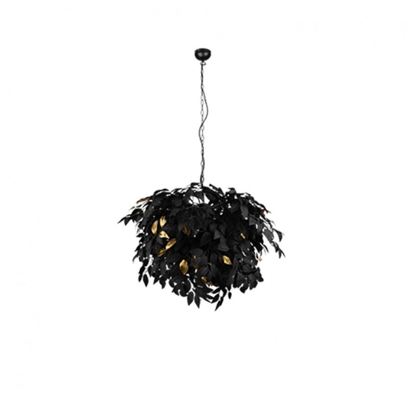 Trio-R10464032 - Leavy - Matt Black 4 Light Pendant with Black & Gold Leaves