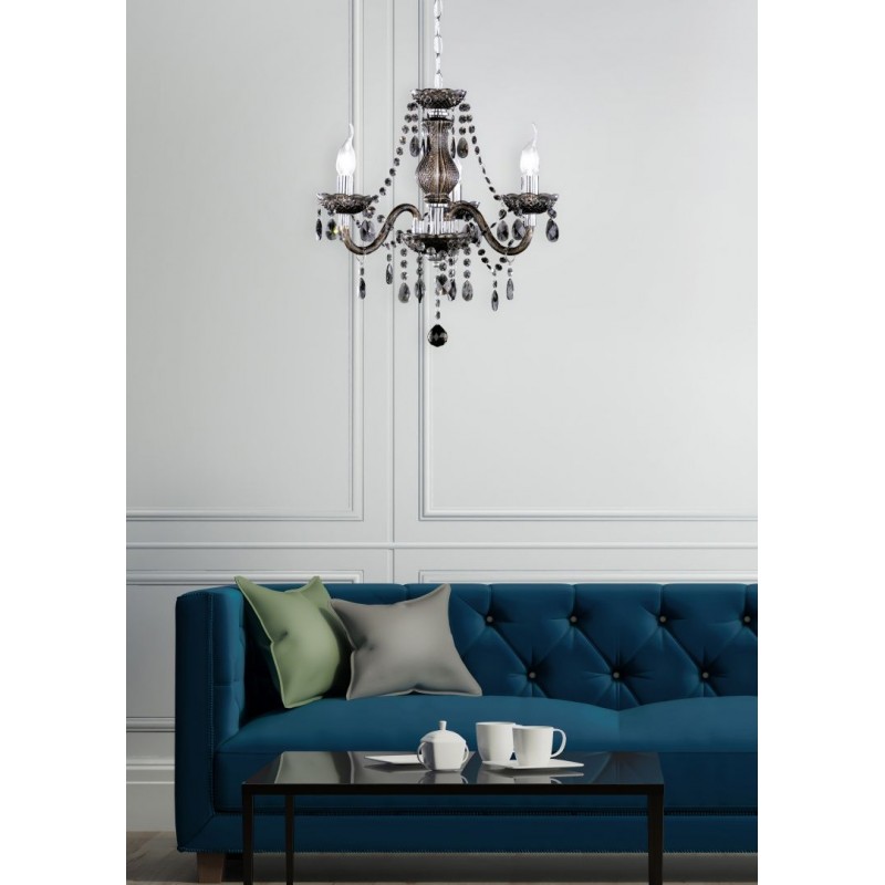 - Lüster - Chrome 3 Light Chandelier with Smoked Acrylic Crystal Trio-R11073002 - Lüster - Chrome 3 Light Chandelier with Smoked Acrylic Crystal