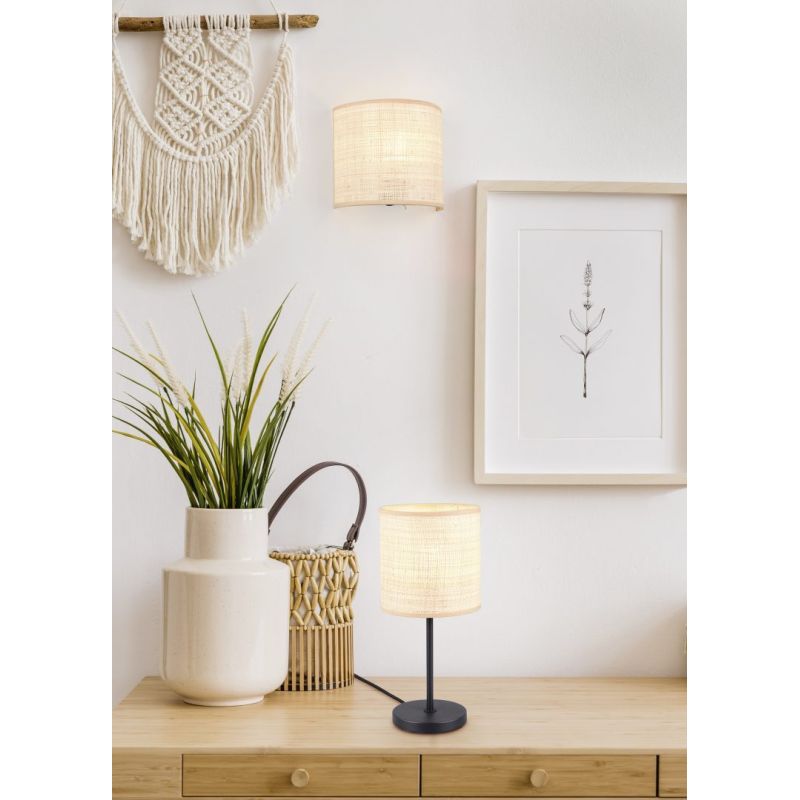 - Aimee - Matt Black Wall Lamp with Natural Bast Trio-R21851736 - Aimee - Matt Black Wall Lamp with Natural Bast