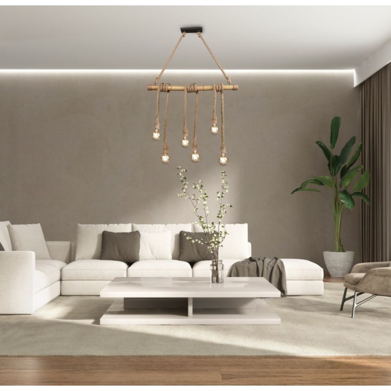Trio-R30130626 - Wilma - Rope & Bamboo 6 Light over Island Fitting