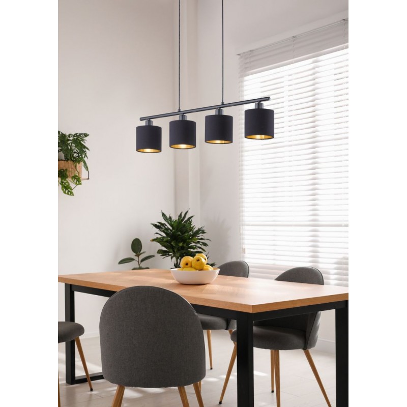 - Tommy - Matt Black 4 Light over Island Fitting with Black & Gold Shade Trio-R30334079 - Tommy - Matt Black 4 Light over Island Fitting with Black & Gold Shade