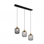 Calimero - Black 3 Light over Island Fitting with Natural Wood