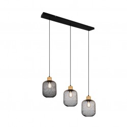 Calimero - Black 3 Light over Island Fitting with Natural Wood
