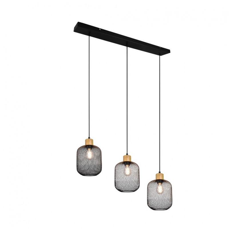 Trio-R30563032 - Calimero - Black 3 Light over Island Fitting with Natural Wood