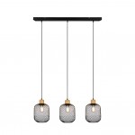Calimero - Black 3 Light over Island Fitting with Natural Wood