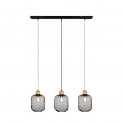 Calimero - Black 3 Light over Island Fitting with Natural Wood