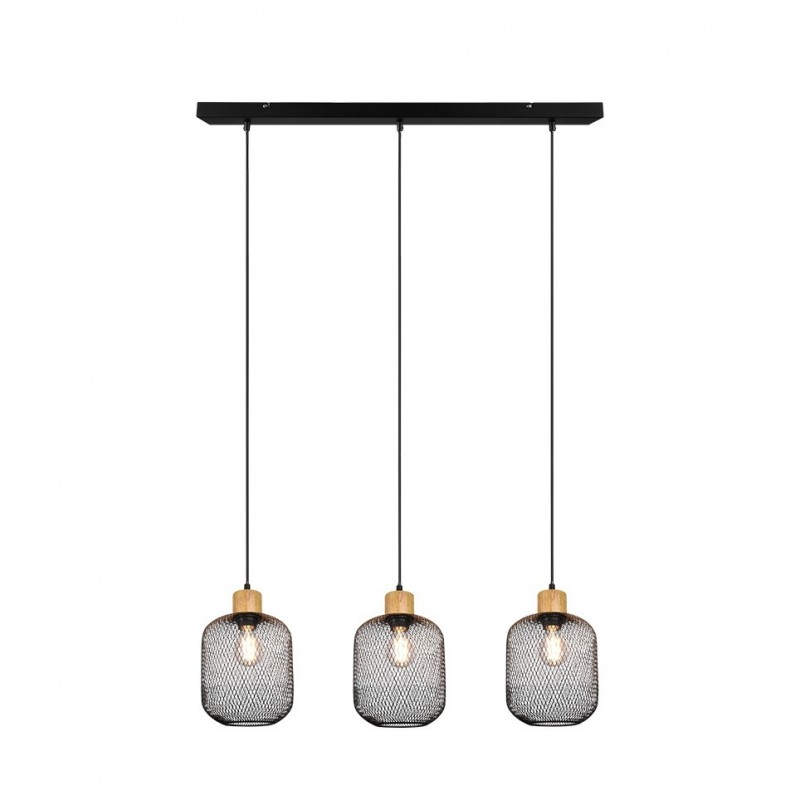 Trio-R30563032 - Calimero - Black 3 Light over Island Fitting with Natural Wood