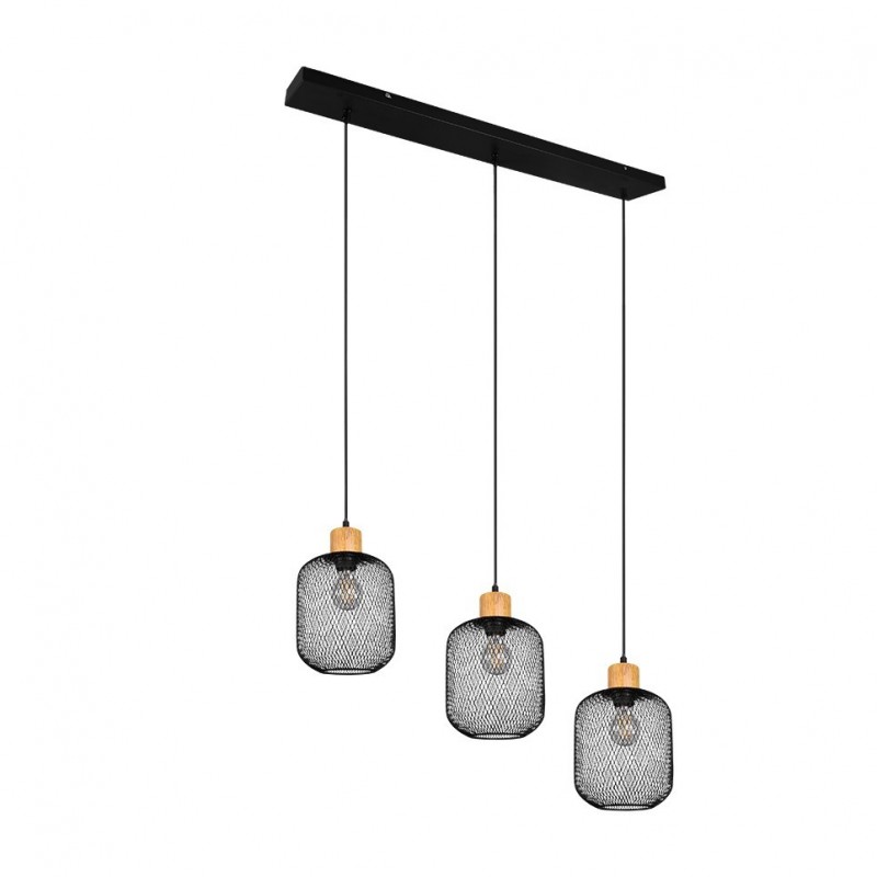 Trio-R30563032 - Calimero - Black 3 Light over Island Fitting with Natural Wood