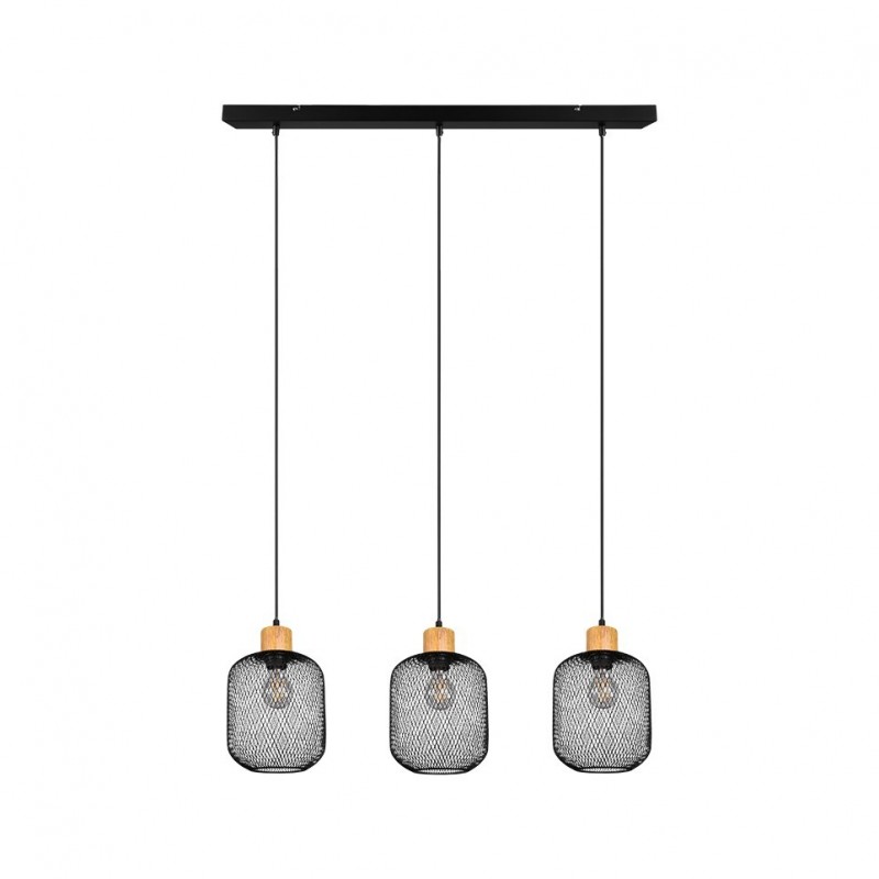 Trio-R30563032 - Calimero - Black 3 Light over Island Fitting with Natural Wood
