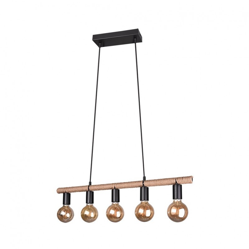 Trio-R30605032 - Einar - Black & Rope 5 Light over Island Fitting