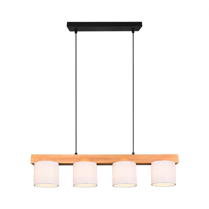 - Cameron - Matt Black & Wooden over Island Fitting with White Shade Trio-R30654001 - Cameron - Matt Black & Wooden over Island Fitting with White Shade