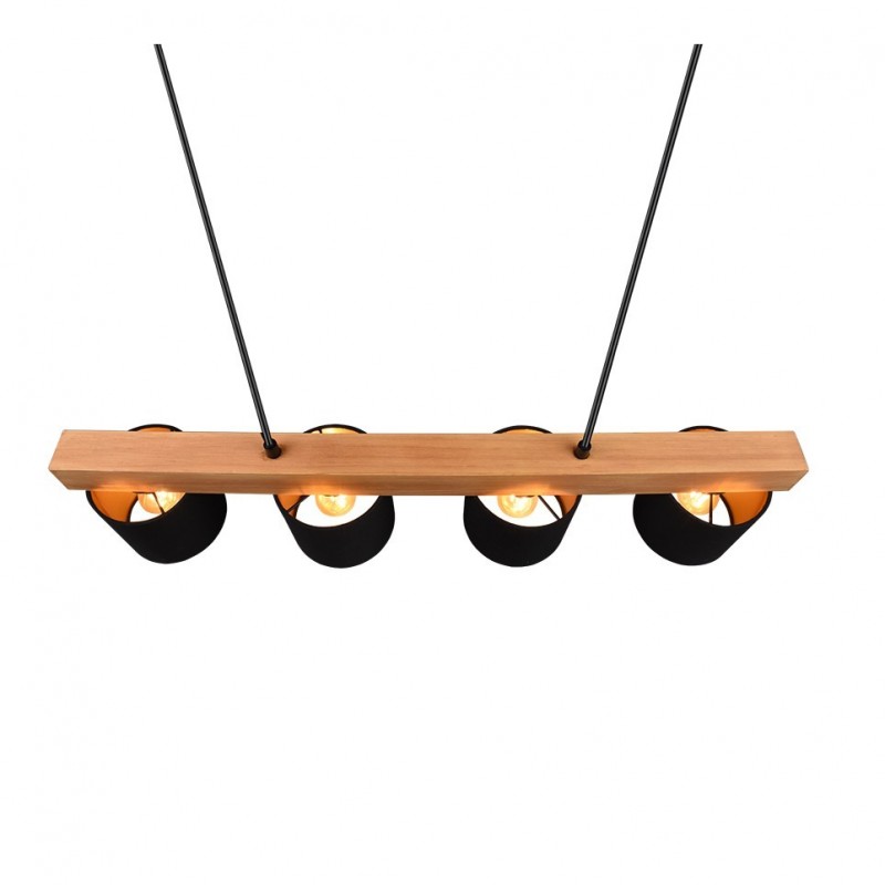 - Cameron - Matt Black & Wooden over Island Fitting with Black & Gold Shade Trio-R30654002 - Cameron - Matt Black & Wooden over Island Fitting with Black & Gold Shade
