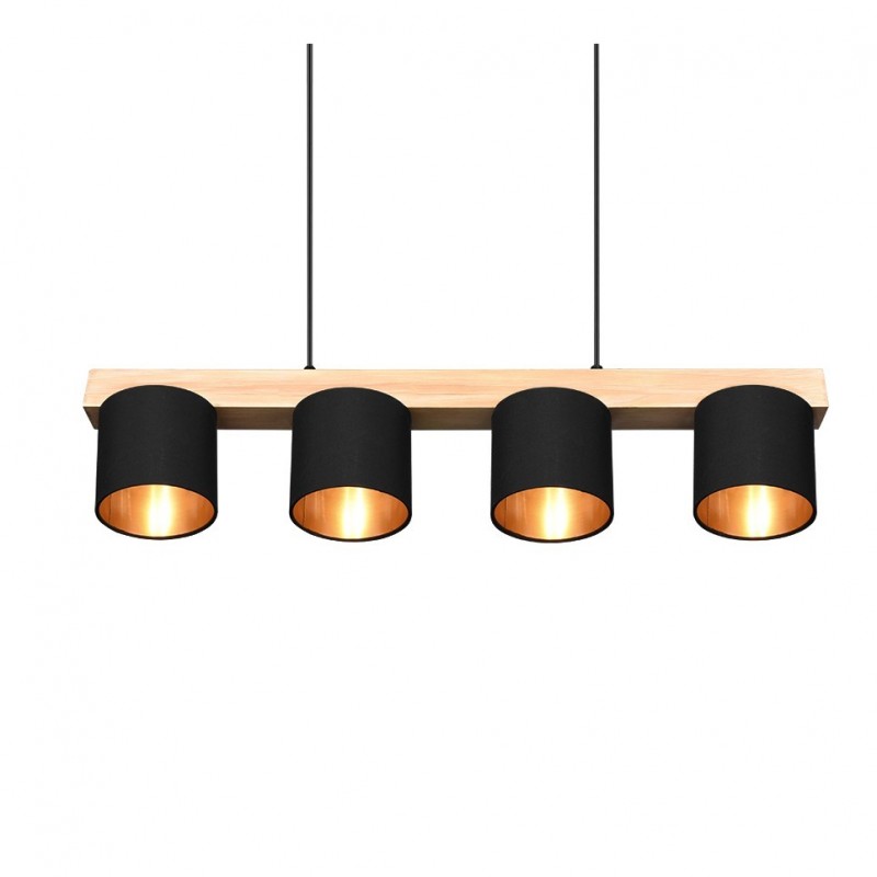 - Cameron - Matt Black & Wooden over Island Fitting with Black & Gold Shade Trio-R30654002 - Cameron - Matt Black & Wooden over Island Fitting with Black & Gold Shade