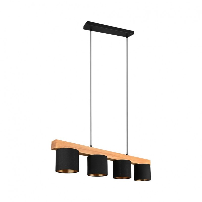 - Cameron - Matt Black & Wooden over Island Fitting with Black & Gold Shade Trio-R30654002 - Cameron - Matt Black & Wooden over Island Fitting with Black & Gold Shade