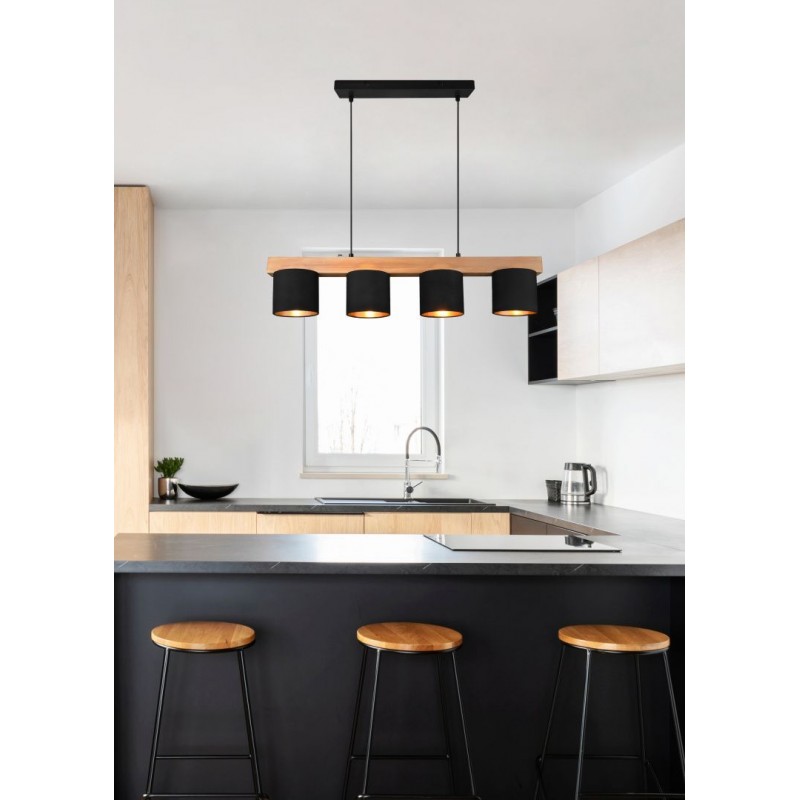 - Cameron - Matt Black & Wooden over Island Fitting with Black & Gold Shade Trio-R30654002 - Cameron - Matt Black & Wooden over Island Fitting with Black & Gold Shade