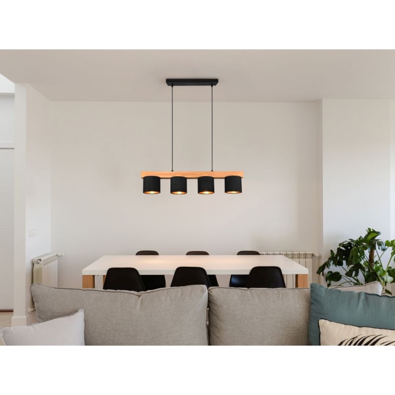 - Cameron - Matt Black & Wooden over Island Fitting with Black & Gold Shade Trio-R30654002 - Cameron - Matt Black & Wooden over Island Fitting with Black & Gold Shade