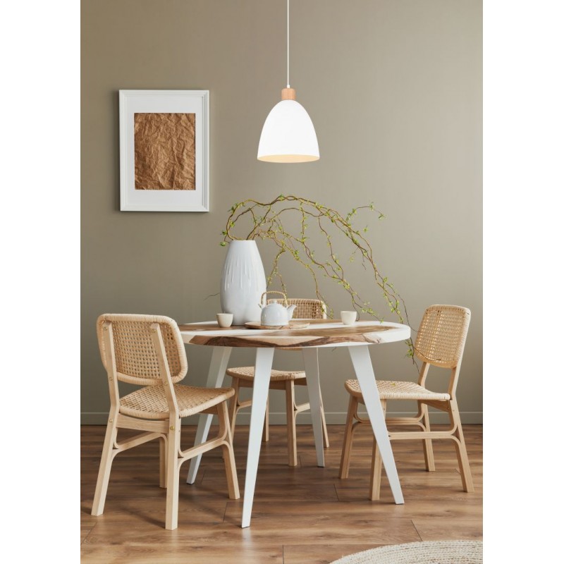 - Jagger - Matt White & Wooden Pendant Ø 25 cm Trio-R30681031 - Jagger - Matt White & Wooden Pendant Ø 25 cm