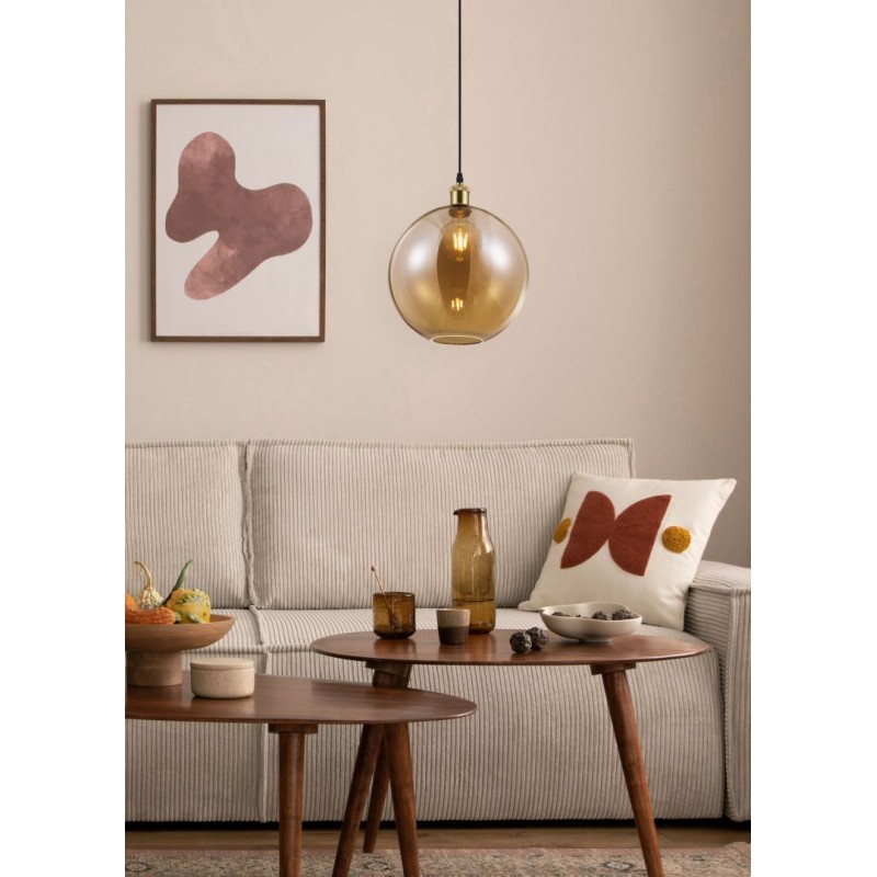 - Dino - Antique Brass Pendant with Amber Glass Trio-R30771004 - Dino - Antique Brass Pendant with Amber Glass