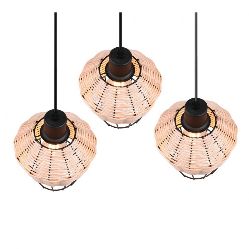 - Borka - Black 3 Light Cluster Pendant with Rattan Shade Trio-R31263336 - Borka - Black 3 Light Cluster Pendant with Rattan Shade
