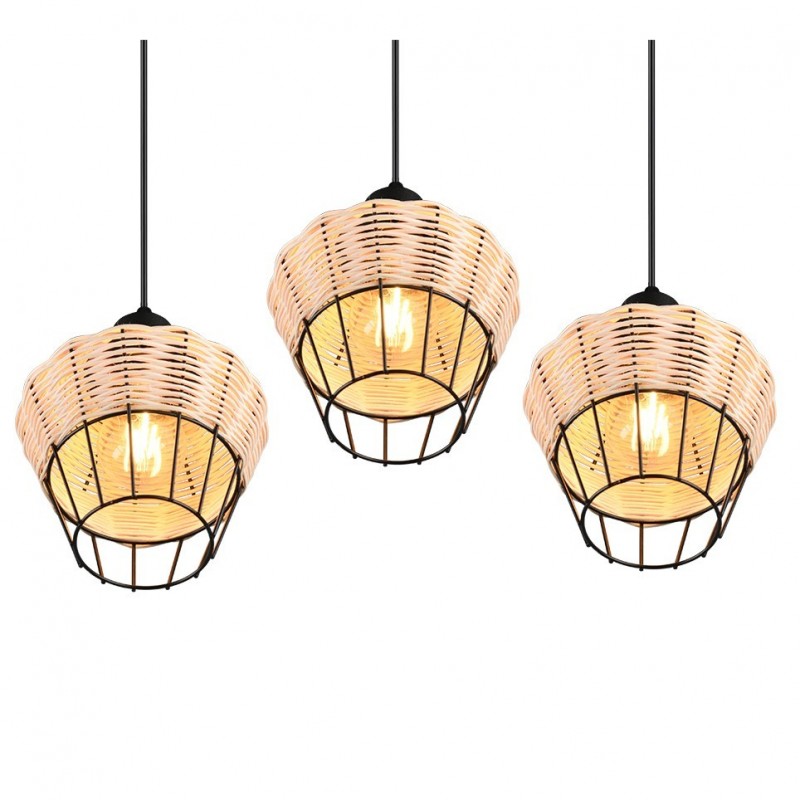 - Borka - Black 3 Light Cluster Pendant with Rattan Shade Trio-R31263336 - Borka - Black 3 Light Cluster Pendant with Rattan Shade