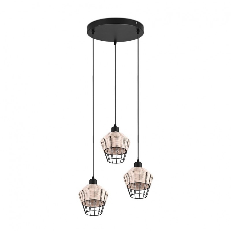 - Borka - Black 3 Light Cluster Pendant with Rattan Shade Trio-R31263336 - Borka - Black 3 Light Cluster Pendant with Rattan Shade