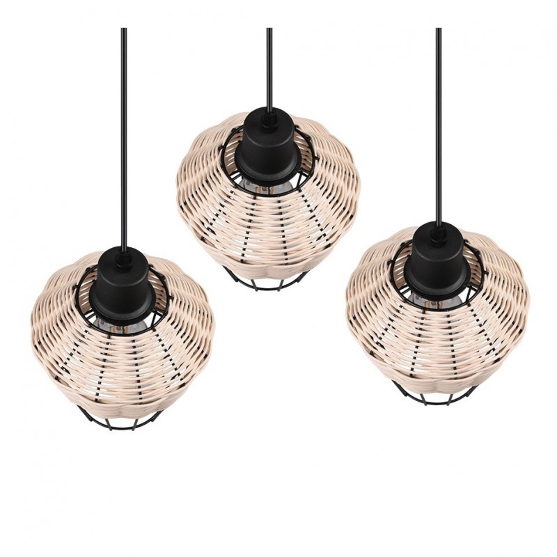 - Borka - Black 3 Light Cluster Pendant with Rattan Shade Trio-R31263336 - Borka - Black 3 Light Cluster Pendant with Rattan Shade