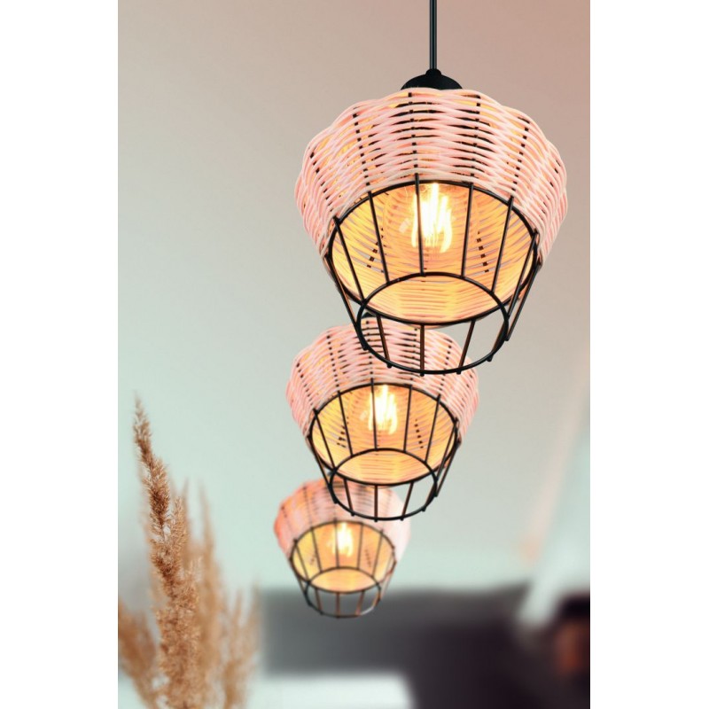 - Borka - Black 3 Light Cluster Pendant with Rattan Shade Trio-R31263336 - Borka - Black 3 Light Cluster Pendant with Rattan Shade