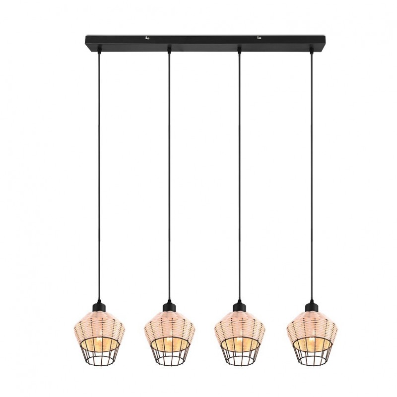 - Borka - Black 4 Light over Island Fitting with Rattan Shade Trio-R31264036 - Borka - Black 4 Light over Island Fitting with Rattan Shade