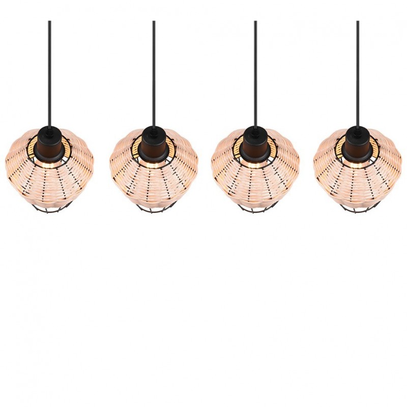 - Borka - Black 4 Light over Island Fitting with Rattan Shade Trio-R31264036 - Borka - Black 4 Light over Island Fitting with Rattan Shade