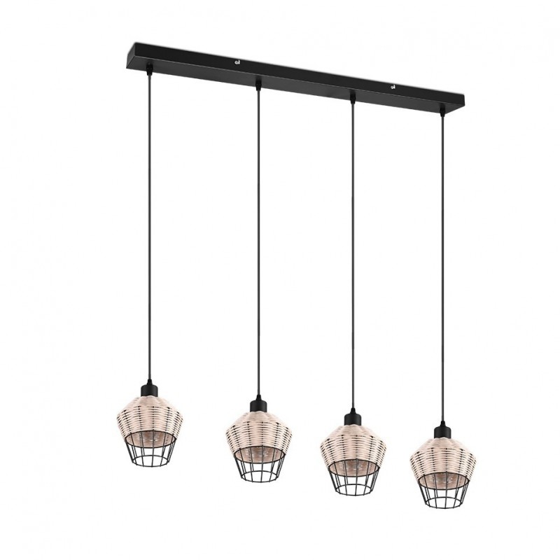 - Borka - Black 4 Light over Island Fitting with Rattan Shade Trio-R31264036 - Borka - Black 4 Light over Island Fitting with Rattan Shade