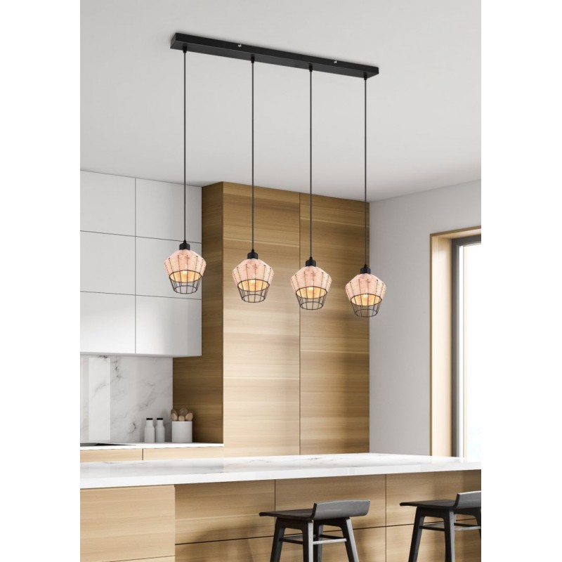 - Borka - Black 4 Light over Island Fitting with Rattan Shade Trio-R31264036 - Borka - Black 4 Light over Island Fitting with Rattan Shade
