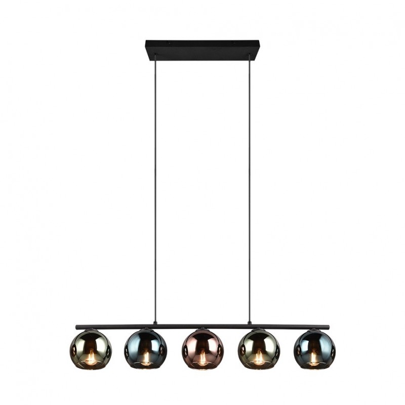 Trio-R31305017 - Sheldon - Black 5 light over Island Fitting with Multicolour Glasses