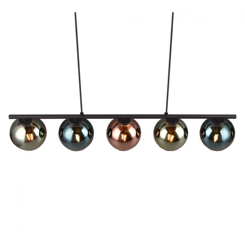 Trio-R31305017 - Sheldon - Black 5 light over Island Fitting with Multicolour Glasses