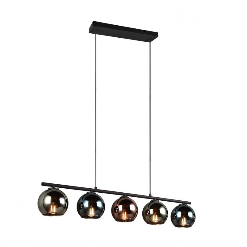 Trio-R31305017 - Sheldon - Black 5 light over Island Fitting with Multicolour Glasses