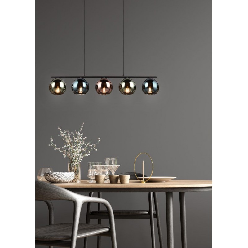 Trio-R31305017 - Sheldon - Black 5 light over Island Fitting with Multicolour Glasses