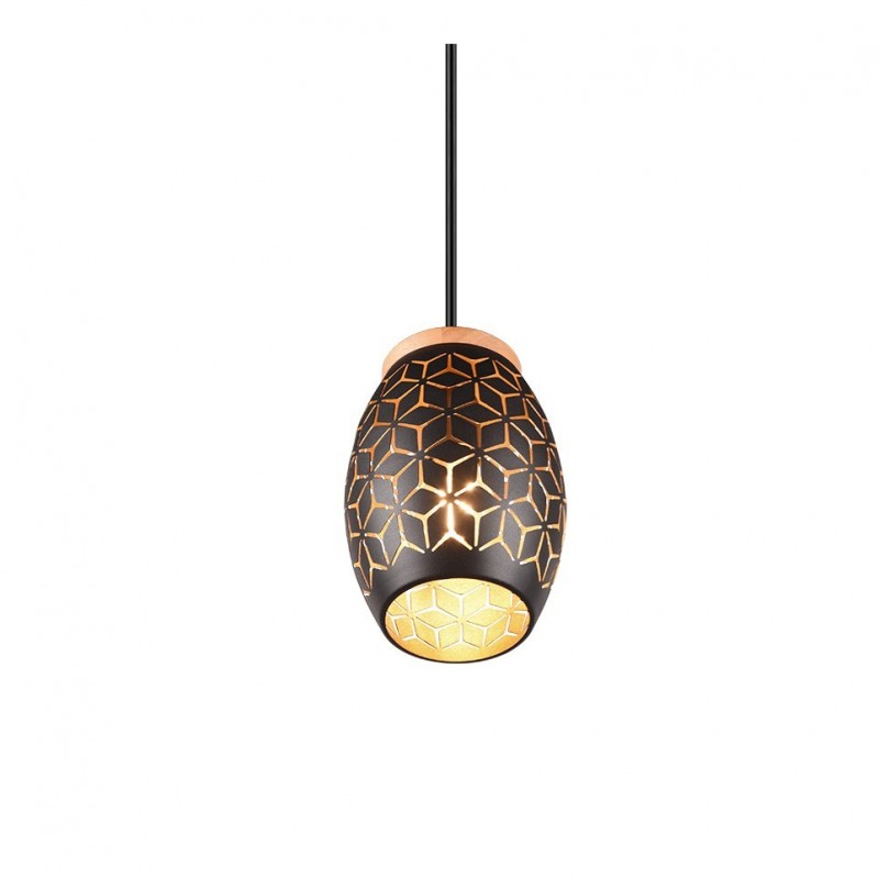 - Bidar - Black Pendant with Gold & Wood Accent Trio-R31571080 - Bidar - Black Pendant with Gold & Wood Accent
