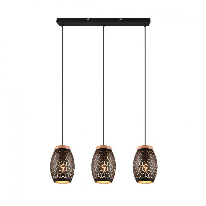 - Bidar - Black 3 Light over Island Fitting with Gold & Wood Accent Trio-R31573080 - Bidar - Black 3 Light over Island Fitting with Gold & Wood Accent