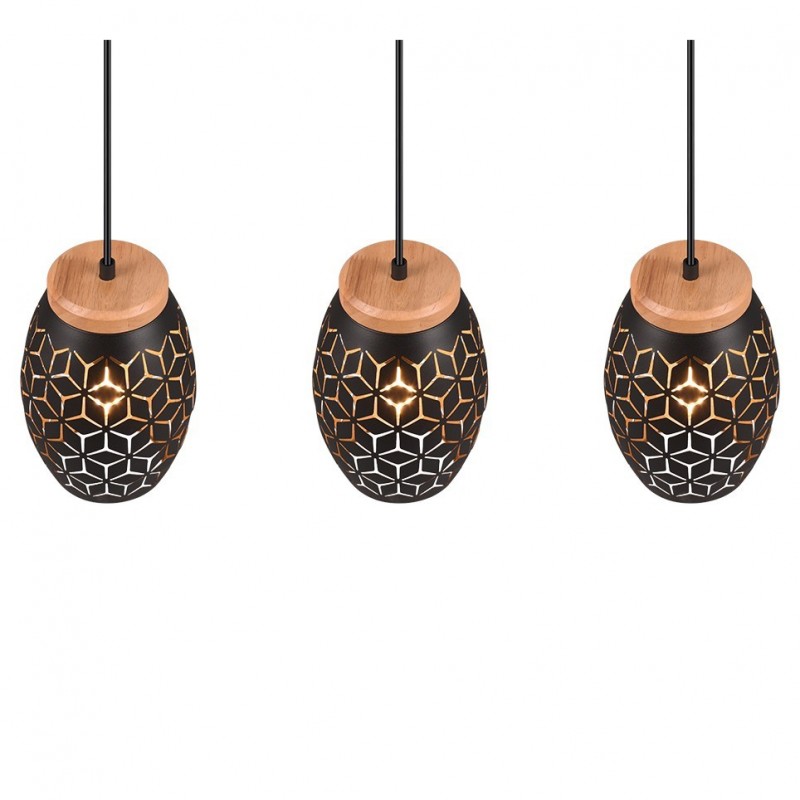 - Bidar - Black 3 Light over Island Fitting with Gold & Wood Accent Trio-R31573080 - Bidar - Black 3 Light over Island Fitting with Gold & Wood Accent