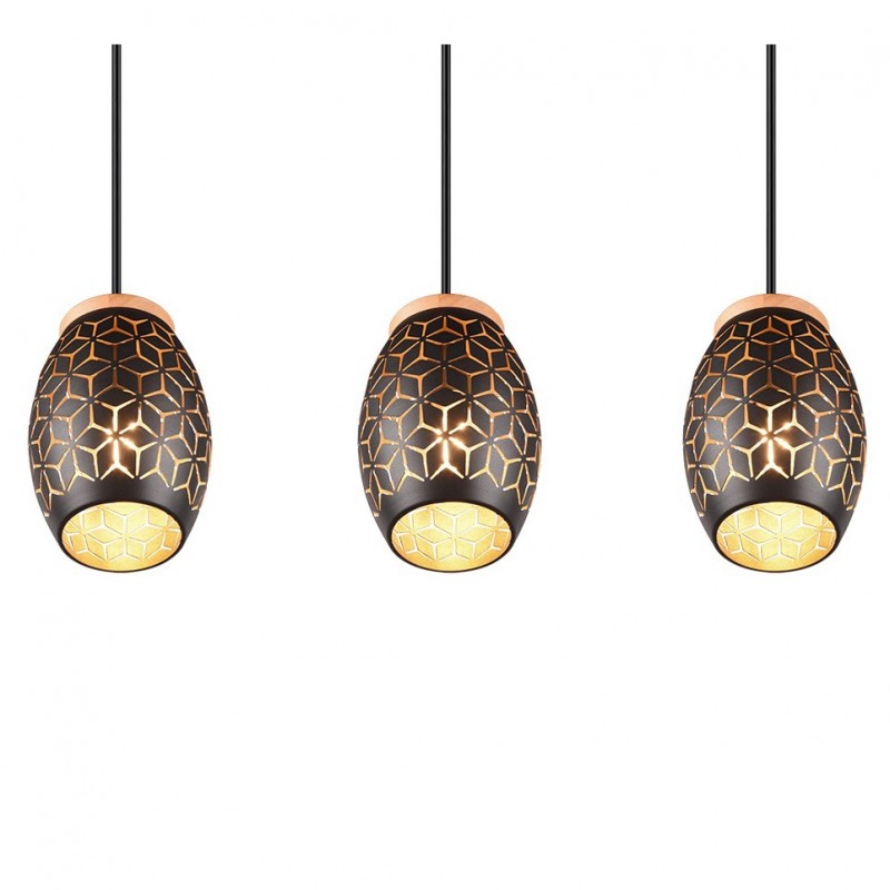 - Bidar - Black 3 Light over Island Fitting with Gold & Wood Accent Trio-R31573080 - Bidar - Black 3 Light over Island Fitting with Gold & Wood Accent